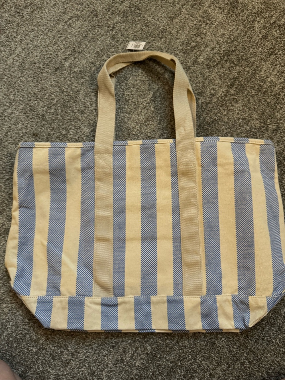 Striped Canvas Tote Bag in Blue and Cream - Picture 3 of 8